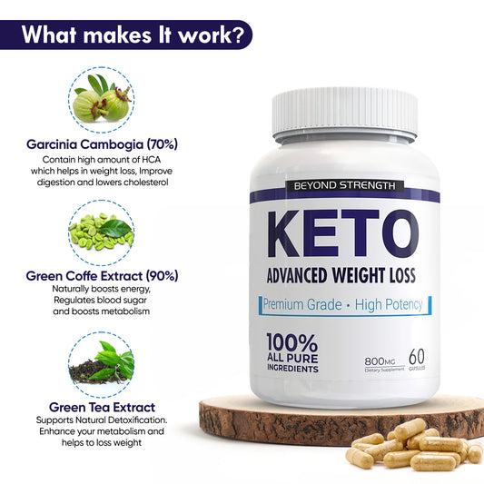 Keto Advance weight loss premium grade with Natural ingredients for Men & Women- 800 mg, 60 Capsule