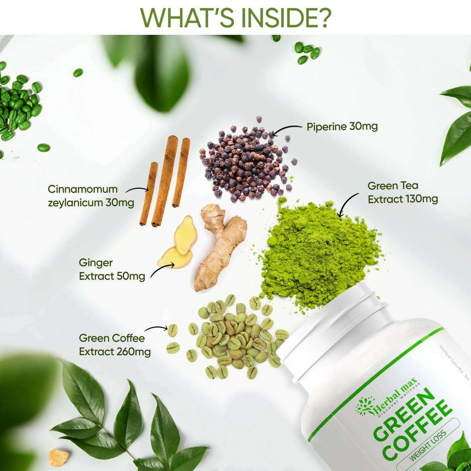 Herbal max Organic - Green Coffee - beans Powder - for Weight Loss Management