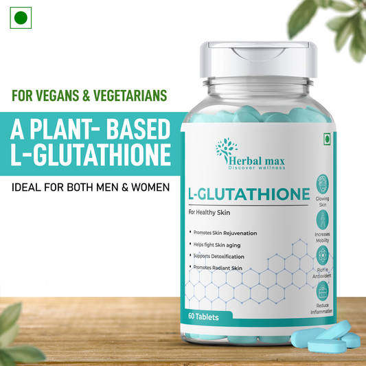 Herbal max Plant Based L- Glutathione Tablets to Elevate Your Health, Enhance Your Skin & Hair for Men & Women- 60 Tablets Dairy-Free & Gluten- free