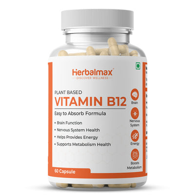 Plant Based Vitamin B-12, 2.2mcg, Improve Energy Level, Supports Brain Function (60 Capsules)