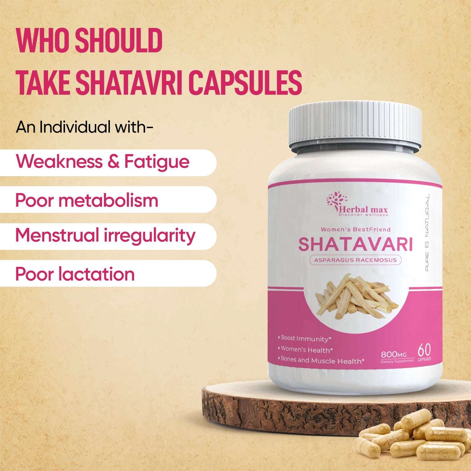 Herbal Max Shatavari Capsule- 800mg (60 Capsules)